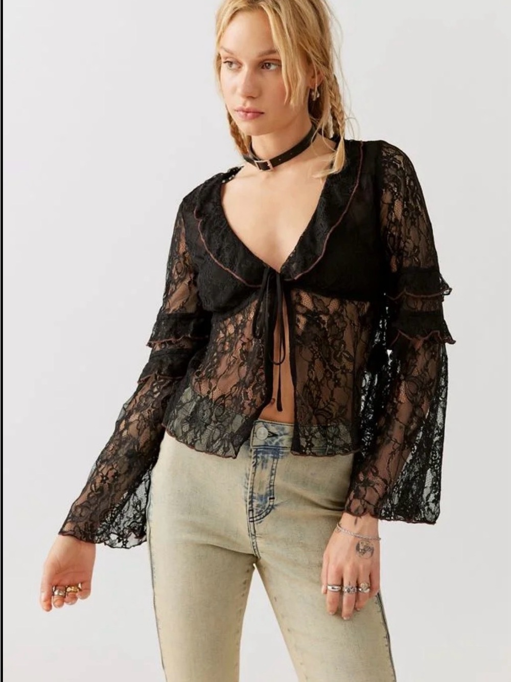 EUC Urban Outfitters Janet Sheer Lace Blouse